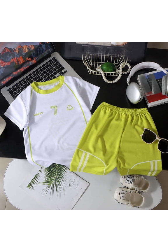 Boys 2 Piece Outfit Short Sleeve T-Shirt and Matching Shorts Set Sporty Casual Outfit for Summer Daily Casual and Outdoor Activities