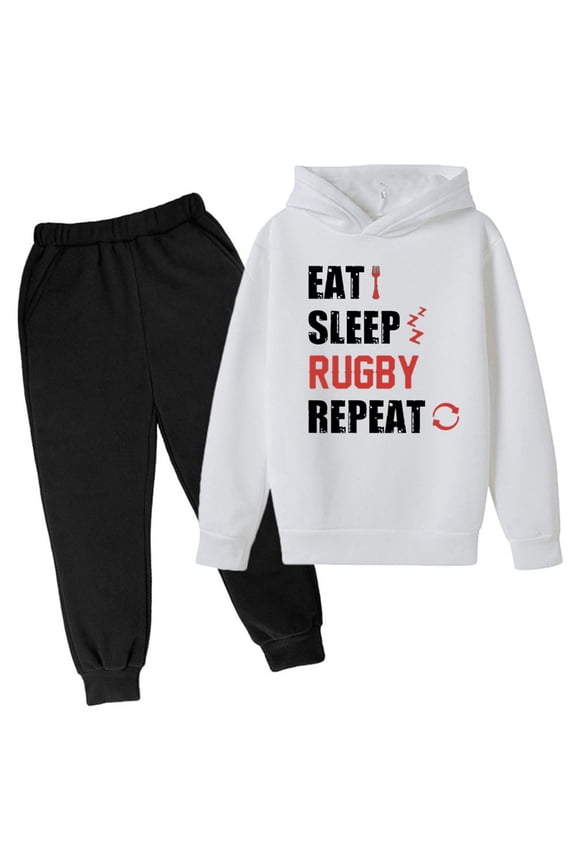 Sweatshirt for Boys 5T Winter Sweatshirt Letter Printed Hoodie Pants Children's Casual Two Piece Fashion Trend American Football Fans Sports Rugby Player Sports Gift Z0E-White, 4-5 Years