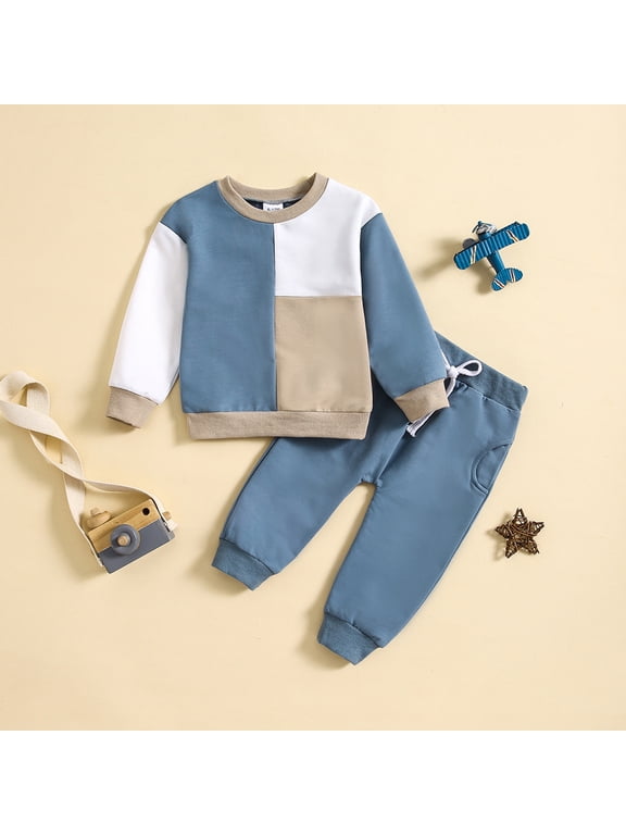 Boys 2 Piece Outfits 12 Months Toddler Baby Boy Clothes Cartoon Print Colour Blocking Sweatshirt + Sweatpants Outfits Set