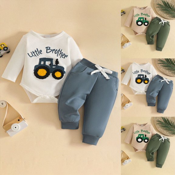 Boys 2 Piece Outfits Long Sleeve Sweatshirt Top Sweatpants Fall Winter Clothing Set(Green,6M)