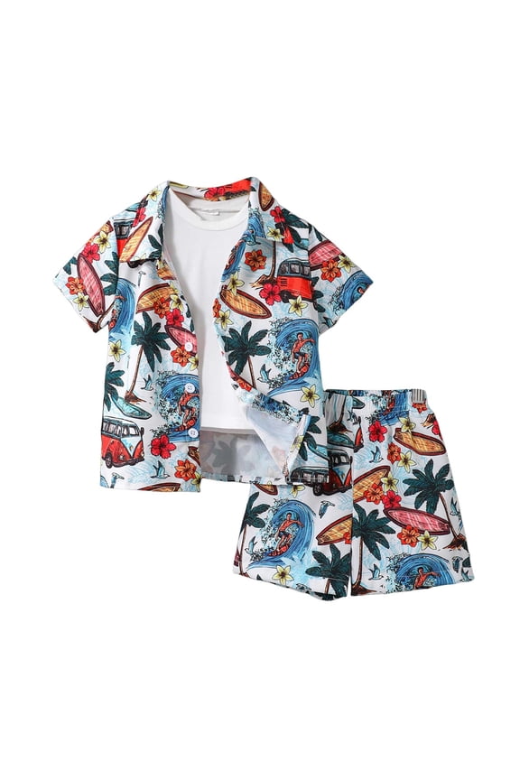 Boys 2 Piece Outfits Size 6 Boys Clothes Boys Tropical Beach Outfit 2Pcs - Button Down Hawaiian Shirt + Shorts Set Summer Vacation Clothes