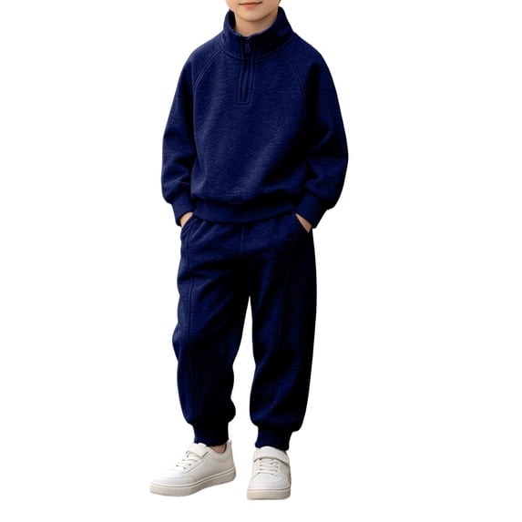 Boys 2 Piece Outfits Sweatsuit Set 1/4 Zip up Lapel Collar Long Sleeve Sweatshirt Sweatpants Tracksuit Sets Kids Teen Clothes