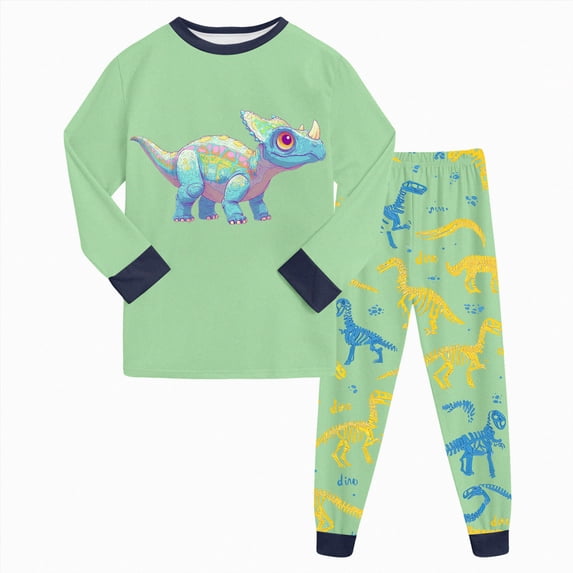 Boys 2‑Piece Pajama Set with Cartoon Print,Fabric Long Sleeve Sleepwear for Kids 3-4 Years