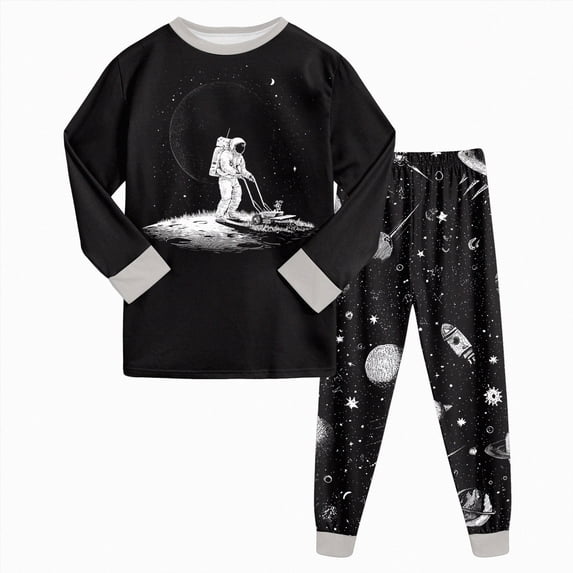 Boys 2‑Piece Pajama Set with Cartoon Print,Long Sleeve Fabric Sleepwear for Kids 5-6 Years