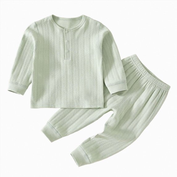 Boys 2‑Piece Ribbed Henley Neck Pajama Set,Long Sleeve Fabric Sleepwear for Boys 12-18Months