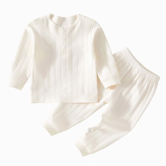 Boys 2‑Piece Ribbed Henley Neck Pajama Set,Long Sleeve Fabric Sleepwear for Boys 2-3Years
