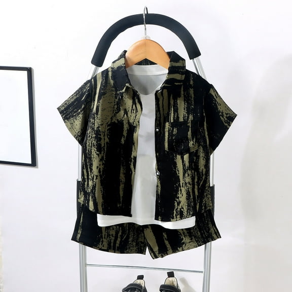 Boys 2 Piece Shirts Sets Lightweight Short Sleeve Shirt and Shorts Outfits Size 2-14 Teens Kids Color-Block Casual Going-Out Loungewear Set