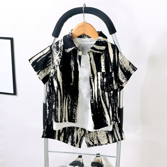 Boys 2 Piece Shirts Sets Lightweight Short Sleeve Shirt and Shorts Outfits Size 2-14 Teens Kids Color-Block Casual Going-Out Loungewear Set