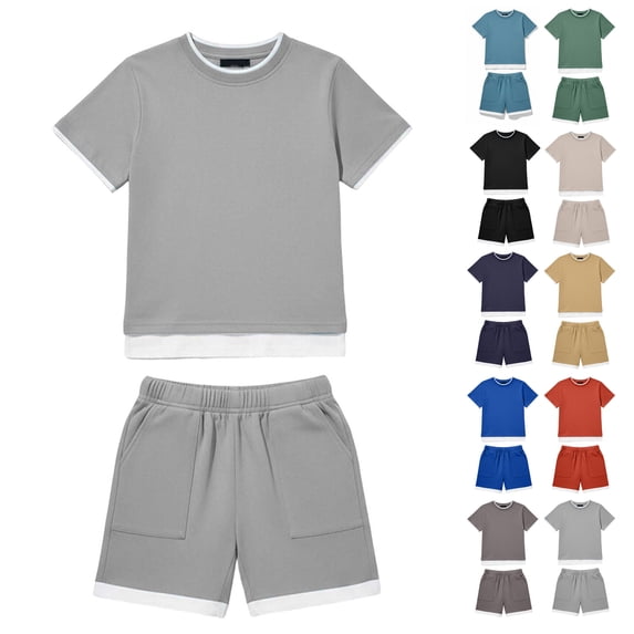 Boys 2 Piece Summer Outfits Short Sleeve Shirts and Elastic Waist Shorts Casual Boy Summer Clothes 3-13 Years