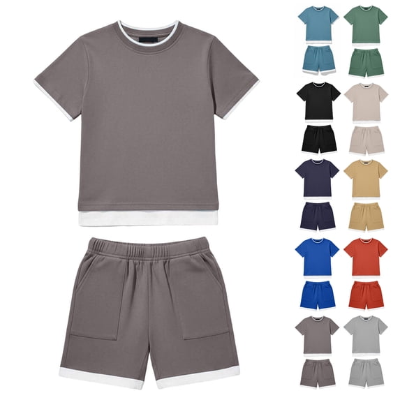 Boys 2 Piece Summer Outfits Short Sleeve Shirts and Elastic Waist Shorts Casual Boy Summer Clothes 3-13 Years