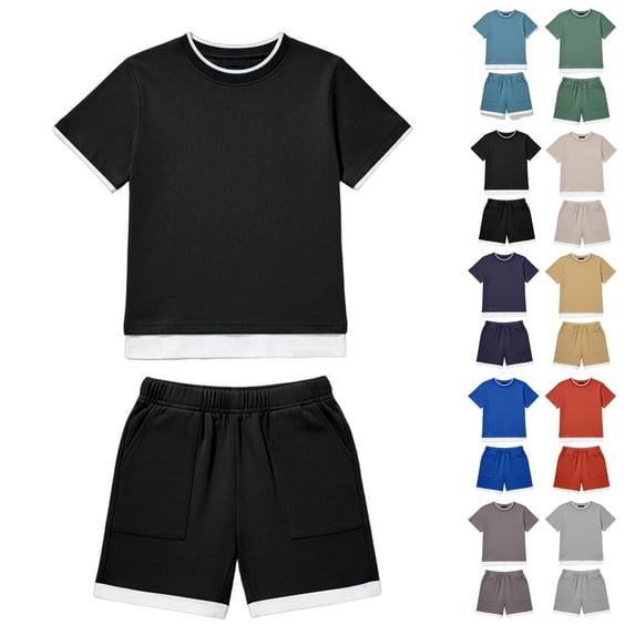 Boys 2 Piece Summer Outfits Short Sleeve Shirts and Elastic Waist Shorts Casual Boy Summer Clothes 3-13 Years