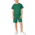 thumbnail image 1 of Boys 2 Piece Summer Outfits Solid Short Sleeve T-shirt & Shorts with Pockets Casual Sweatsuit Sets Loungewear (7-8 Years, Green), 1 of 8