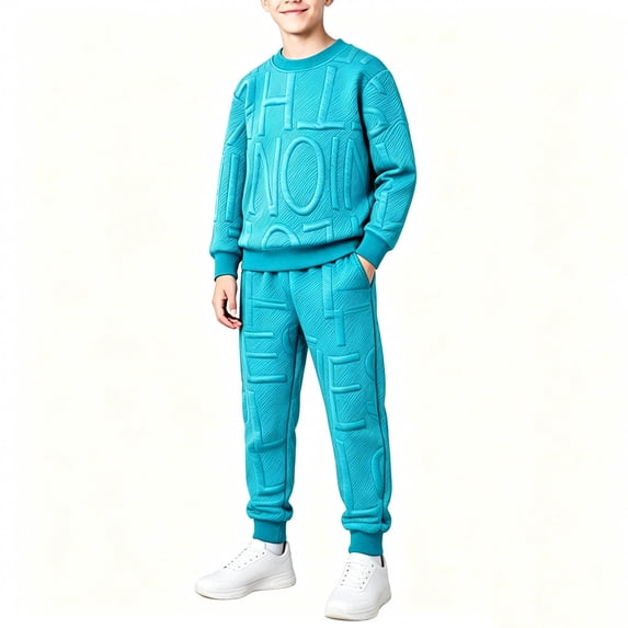 Boys 2-Piece Sweatsuit Tween Size 9-10 Outfits Long Sleeve Embossed Letter Sweatshirt and Jogger Sweatpants Set Kids Casual Tracksuit Athletic Running Fall Winter Clothes