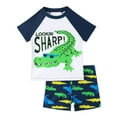 thumbnail image 1 of Boys 2 Piece Swimsuits UV 50+ Rash Guard Shark Print Short Sleeve Bathing Sets with Swim Trunks Hawaiian Beach Sports Swimwear, 1 of 9