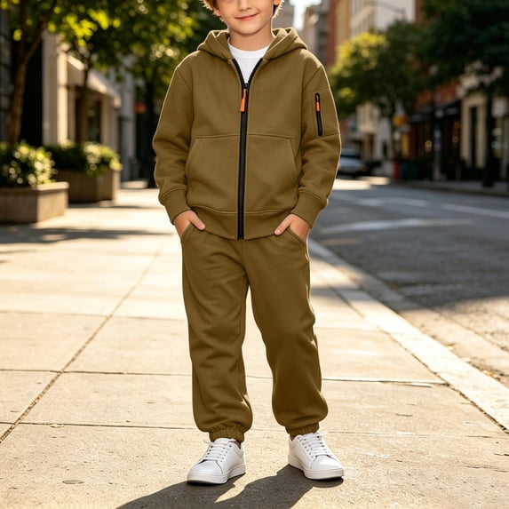 Boys 2-Piece Tracksuit Outfit Full Zip Hoodie and Sweatpants Set Athletic Sweatsuit Long Sleeve Activewear Youth Casual Jogger Pants Suit with Pockets