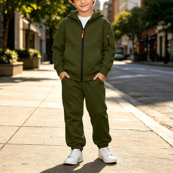 Boys 2-Piece Tracksuit Outfit Full Zip Hoodie and Sweatpants Set Athletic Sweatsuit Long Sleeve Activewear Youth Casual Jogger Pants Suit with Pockets