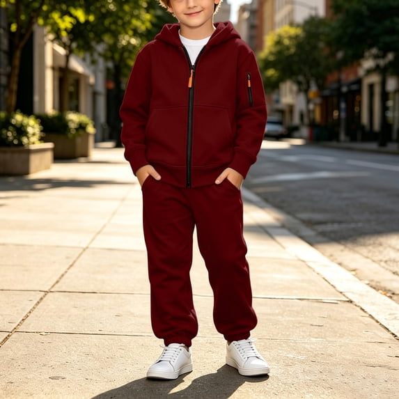 Boys 2-Piece Tracksuit Outfit Full Zip Hoodie and Sweatpants Set Athletic Sweatsuit Long Sleeve Activewear Youth Casual Jogger Pants Suit with Pockets