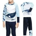 thumbnail image 1 of Boys 2 Piece Whale Print Long Sleeve Rash Guard Long Pants Set UPF Sun Protection Swimsuit Size 9-11Y, 1 of 8