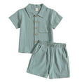 thumbnail image 1 of Boys 2 Pieces Linen Set kids Short Sleeve Button Down Shirt and Shorts Summer Vacation Outfits Baby Boy Shirts 12-18 Months Formal, 1 of 8