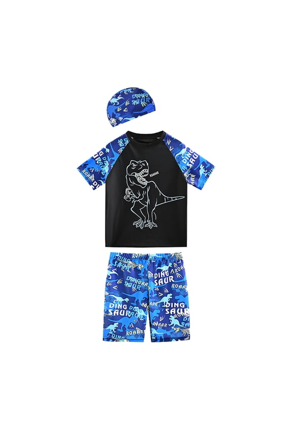 Boys 2 Pieces Rash Guard Swimsuits Short Sleeve Rashguard and Bottoms Swim Shirt Trunks Beach Surfing Water Tops Blue 8-10 Years