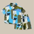 thumbnail image 1 of Boys 2 Pieces Summer Beach Outfits Graphic Print Short Sleeve Button Down Shirts and Shorts Vacation Sets for Kids Green 7-8 Years, 1 of 3