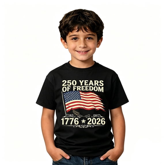Boys 250 Anniversary USA Shirt 4th of July Flag Tees 1776-2026 250th Years Patriotic Shorts Sleeve T-Shirt for Boys (Black 4-5 Years)