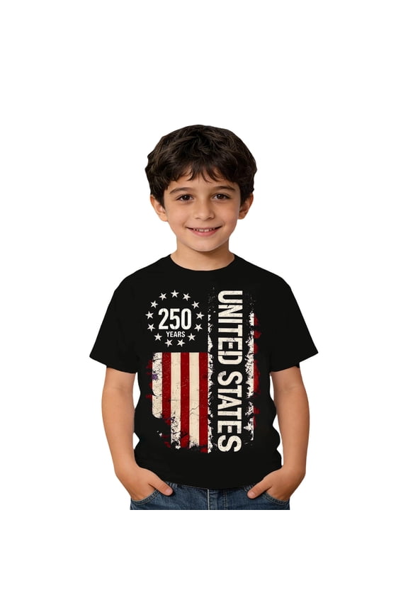 Boys 250 Years 1776-2026 T-shirt, American Eagle Flag Shirt, 250th Anniversary Patriotic USA Independence Day Tee