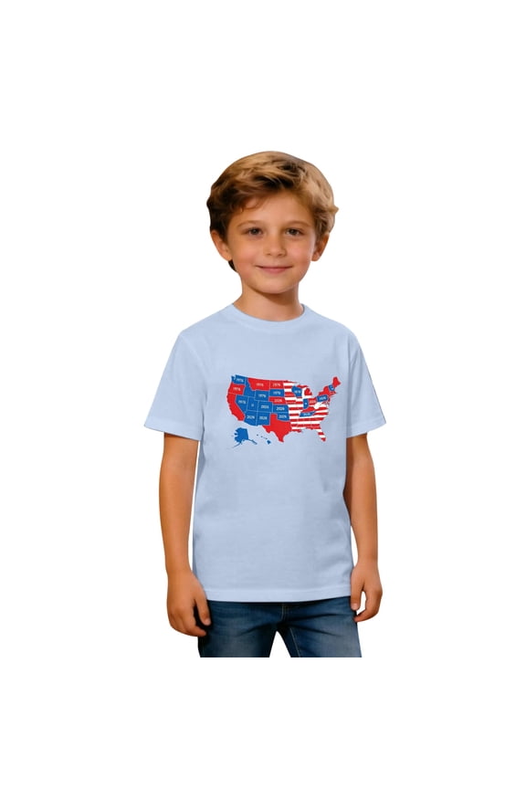 Boys’ 250th Anniversary Shirt, Independence Day State Map Print 4th of July Kids Tee