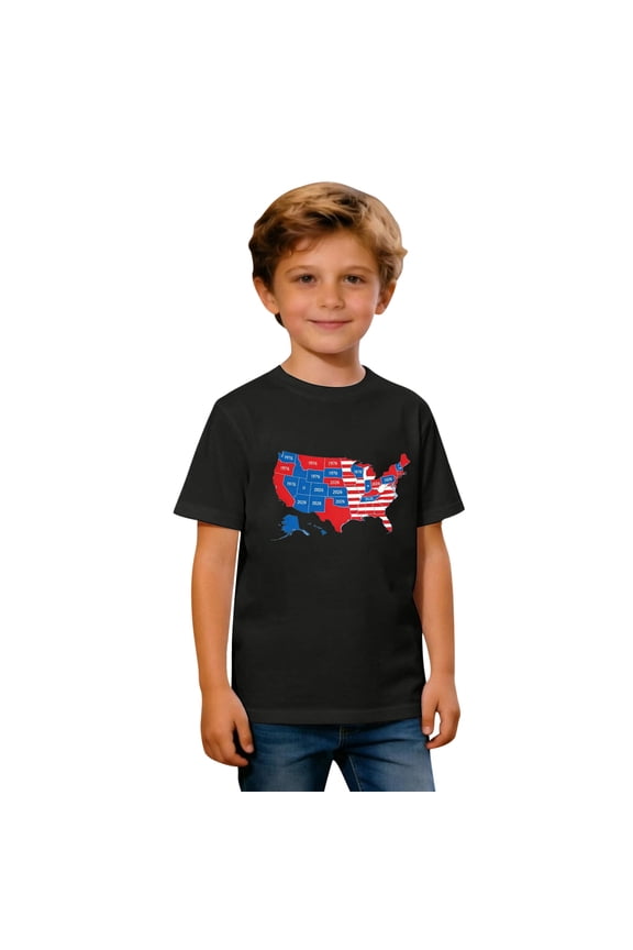 Boys’ 250th Anniversary Shirt, Independence Day State Map Print 4th of July Kids Tee