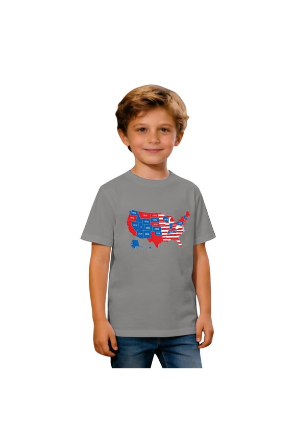 Boys’ 250th Anniversary Shirt, Independence Day State Map Print 4th of July Kids Tee