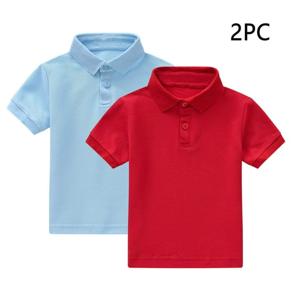 Boys 2PC Lapel Polo Shirt Short Sleeved Round Neck Summer Casual Solid Color Shirt for Boys 1-12Y