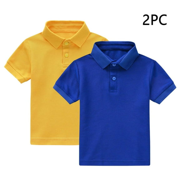 Boys 2PC Lapel Polo Shirt Short Sleeved Round Neck Summer Casual Solid Color Shirt for Boys 1-12Y
