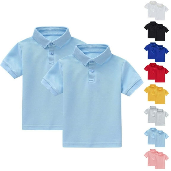 Boys 2PC Lapel Polo Shirt Short Sleeved Round Neck Summer Casual Solid Color Shirt for Boys 1-12Y