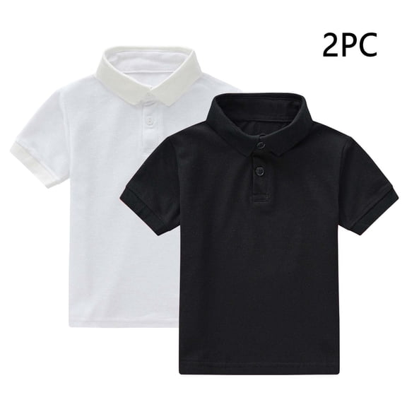 Boys 2PC Lapel Polo Shirt Short Sleeved Round Neck Summer Casual Solid Color Shirt for Boys 1-12Y