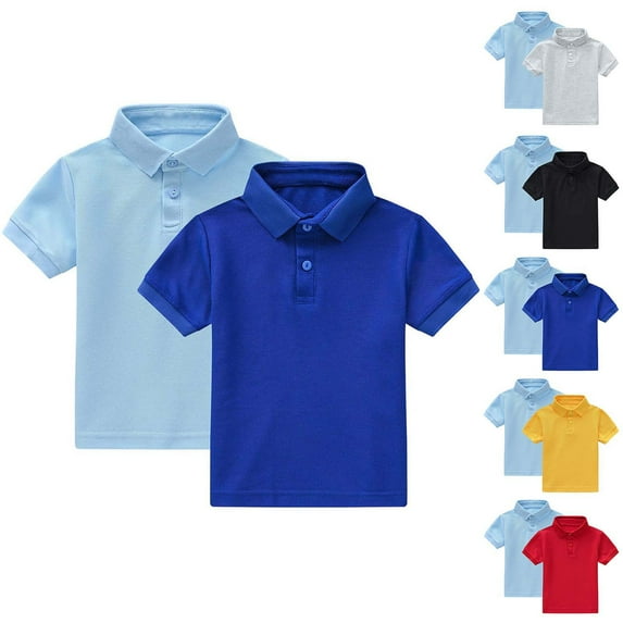 Boys 2PC Lapel Polo Shirt Short Sleeved Round Neck Summer Casual Solid Color Shirt for Boys 1-12Y