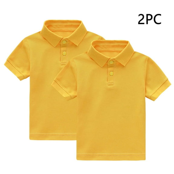 Boys 2PC Lapel Polo Shirt Short Sleeved Round Neck Summer Casual Solid Color Shirt for Boys 1-12Y