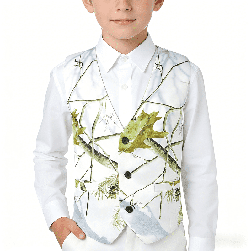 Boys 3 Button 1 Piece White Camo Vest Stylish Tree Branch Waistcoat for ...