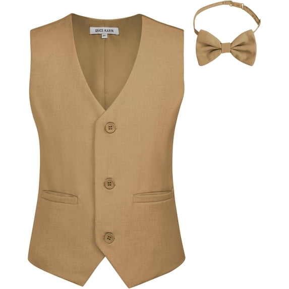 Boys 3 Button Formal Suit Vest with Tie