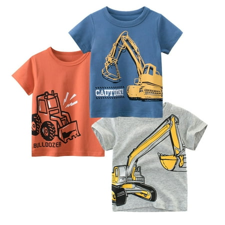 Boys 3-Pack Excavator T-Shirts Crewneck Summer Top Tee 2-7 Years