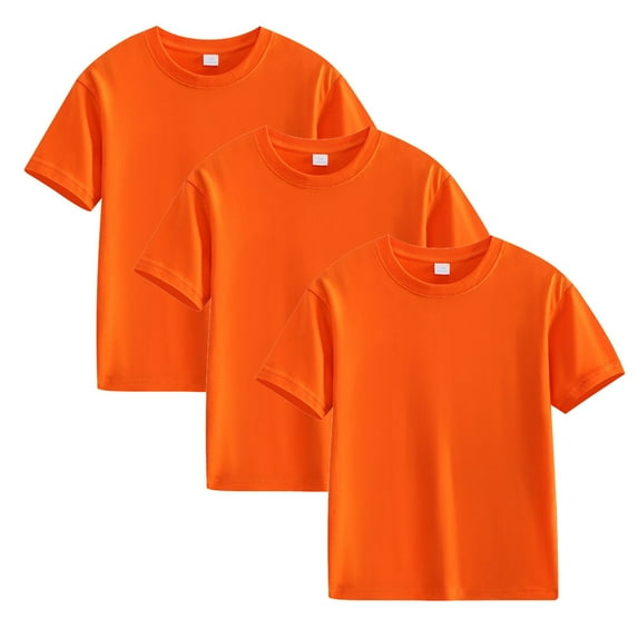 Boys' 3-Pack Short Sleeve Shirts, Kids T-Shirt Pack Of 3 Toddler Boys Girls Tees Shirts Orange 7T