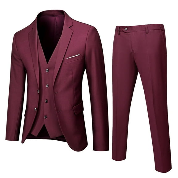 Boys 3 Piece Formal Suit Notched Lapel Slim Fit Dress Suit Jacket Vest and Pants Set Tuxedo Suits For Wedding Graduation Wine 16-17 Years