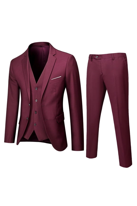 Boys 3 Piece Formal Suit Notched Lapel Slim Fit Dress Suit Jacket Vest and Pants Set Tuxedo Suits For Wedding Graduation Wine 18-19 Years