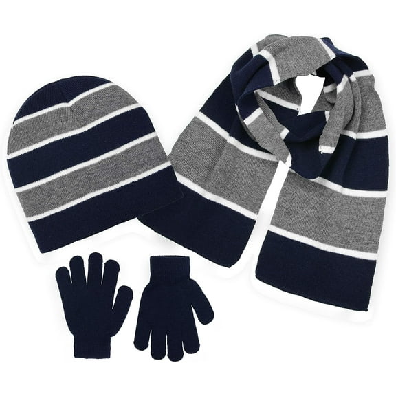 Boys 3-Piece Winter Hat, Scarf & Glove Set – Warm Knit Beanie Accessories for Kids – Cold Weather Gear for Boys