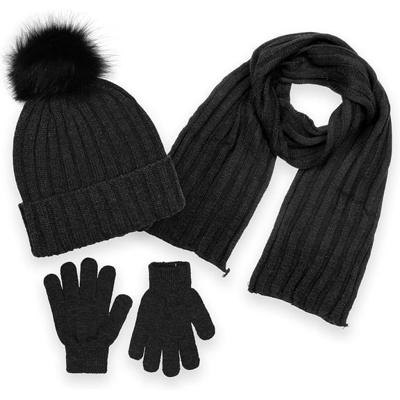 Boys 3-Piece Winter Hat, Scarf & Glove Set – Warm Knit Beanie Accessories for Kids – Cold Weather Gear for Boys