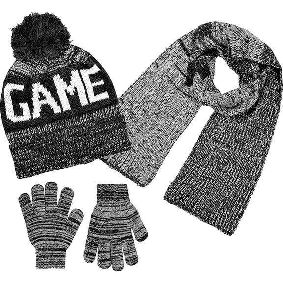 Boys 3-Piece Winter Hat, Scarf & Glove Set – Warm Knit Beanie Accessories for Kids – Cold Weather Gear for Boys