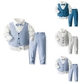 thumbnail image 1 of Boys 3Pcs Formal Suit Set: Long Sleeve Cotton Shirt, Vest & Pants with Bow Tie for Wedding Party Occasions, 1 of 9