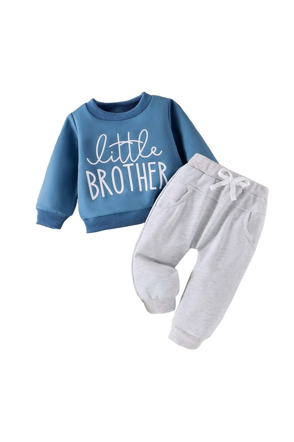 Boys 3T Outfits Thanksgiving Baby Boy Outfit Toddler Baby Boy Fall Winter Clothes Spring Long Sleeve Sweatshirt Pullover Tops + Joggers Pants Outfit Set Blue 12-18 Months