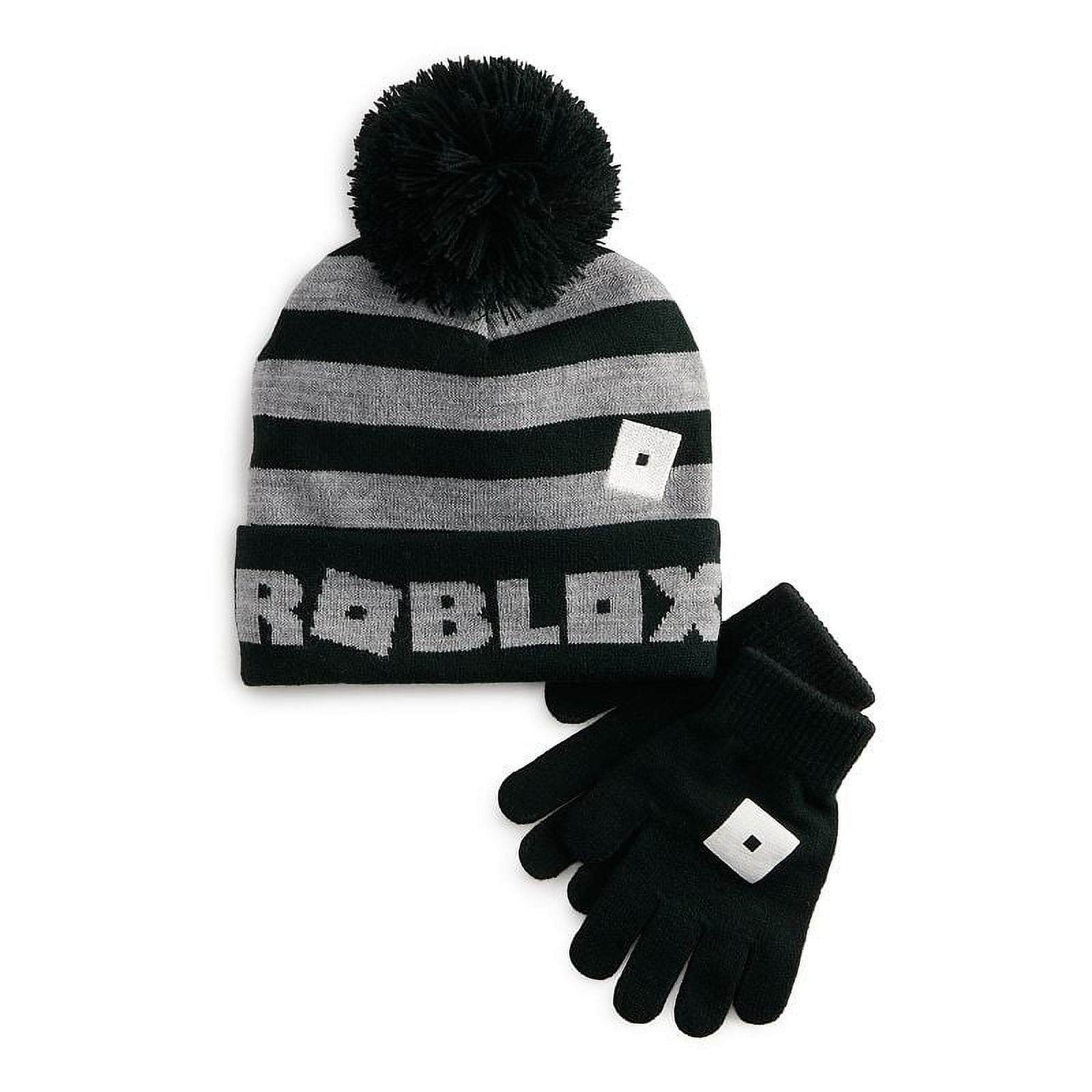 Roblox Boys Winter Hat and Gloves Set, Black, Pom Beanie, Cuffed
