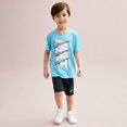 thumbnail image 1 of Boys 4-7 Nike Dri-FIT Swoosh Graphic Tee & Shorts Set Color: Blue Black Size: 6, 1 of 5