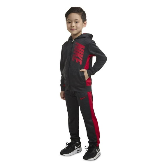 Boys 4-7 Nike Therma Fleece Full-Zip Hoodie & Jogger Pants Set Color: Black Red Size: 6